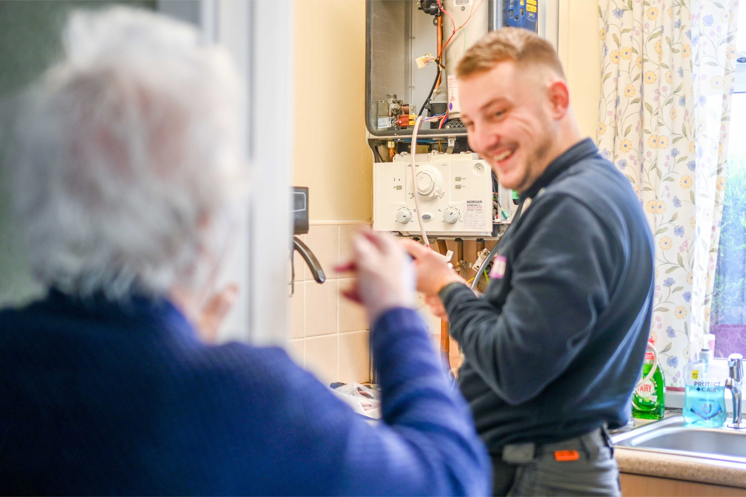 Boiler being serviced by an engineer.